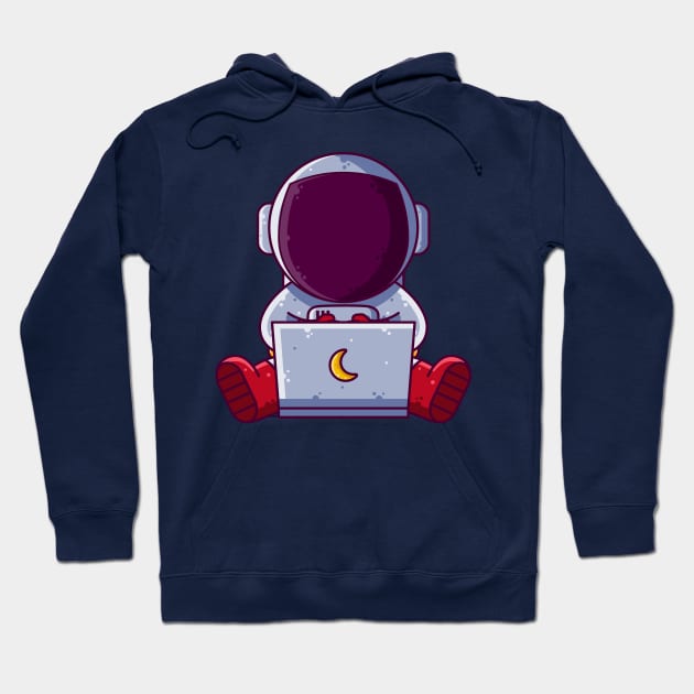 Cute Astronaut Working with Laptop Cartoon Hoodie by Ardhsells